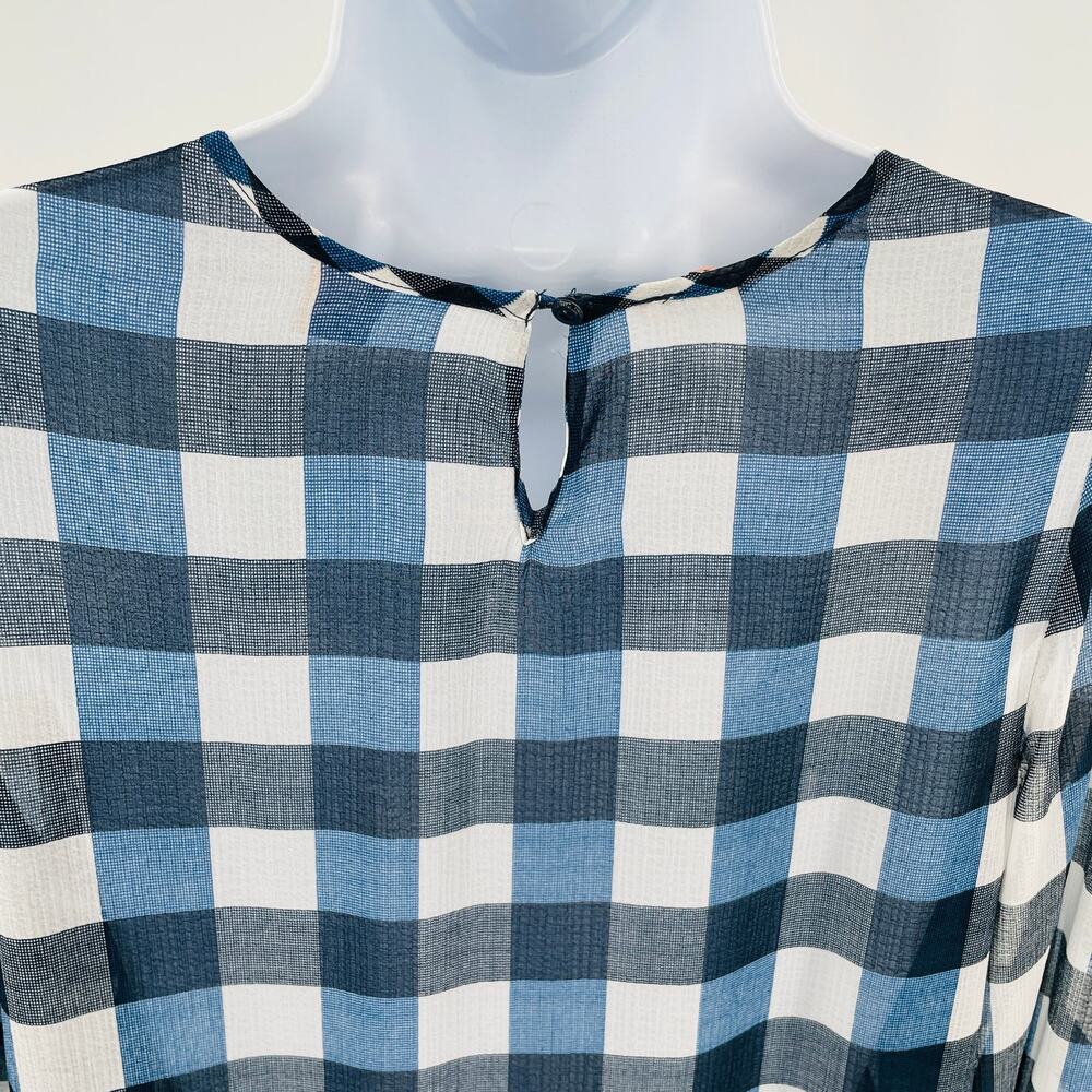 Scotch & Soda Aloha Hula Navy Blue White Sheer Checked Long Blouson Sleeve Top S - Picture 8 of 12